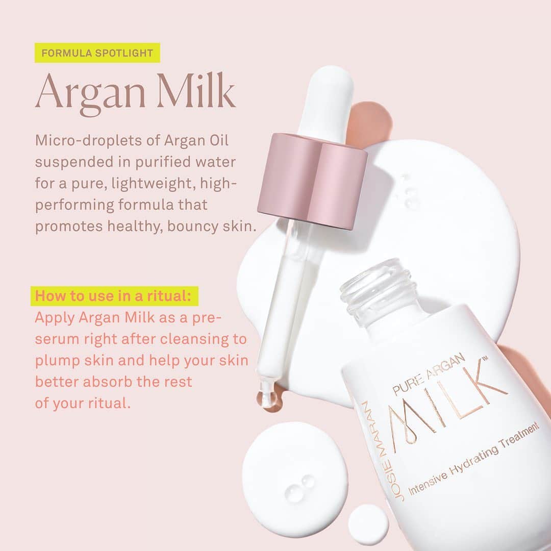 ジョジー・マランのインスタグラム：「Dull winter skin getting you down? You need Argan Milk Hydrating Treatment, a pre-serum that infuses skin with vital moisture and helps draw the rest of your ritual down deeper. ⠀⠀⠀⠀⠀⠀⠀⠀⠀ Already an Argan Milk fan? Share how you love to use it in your ritual below 🥛」