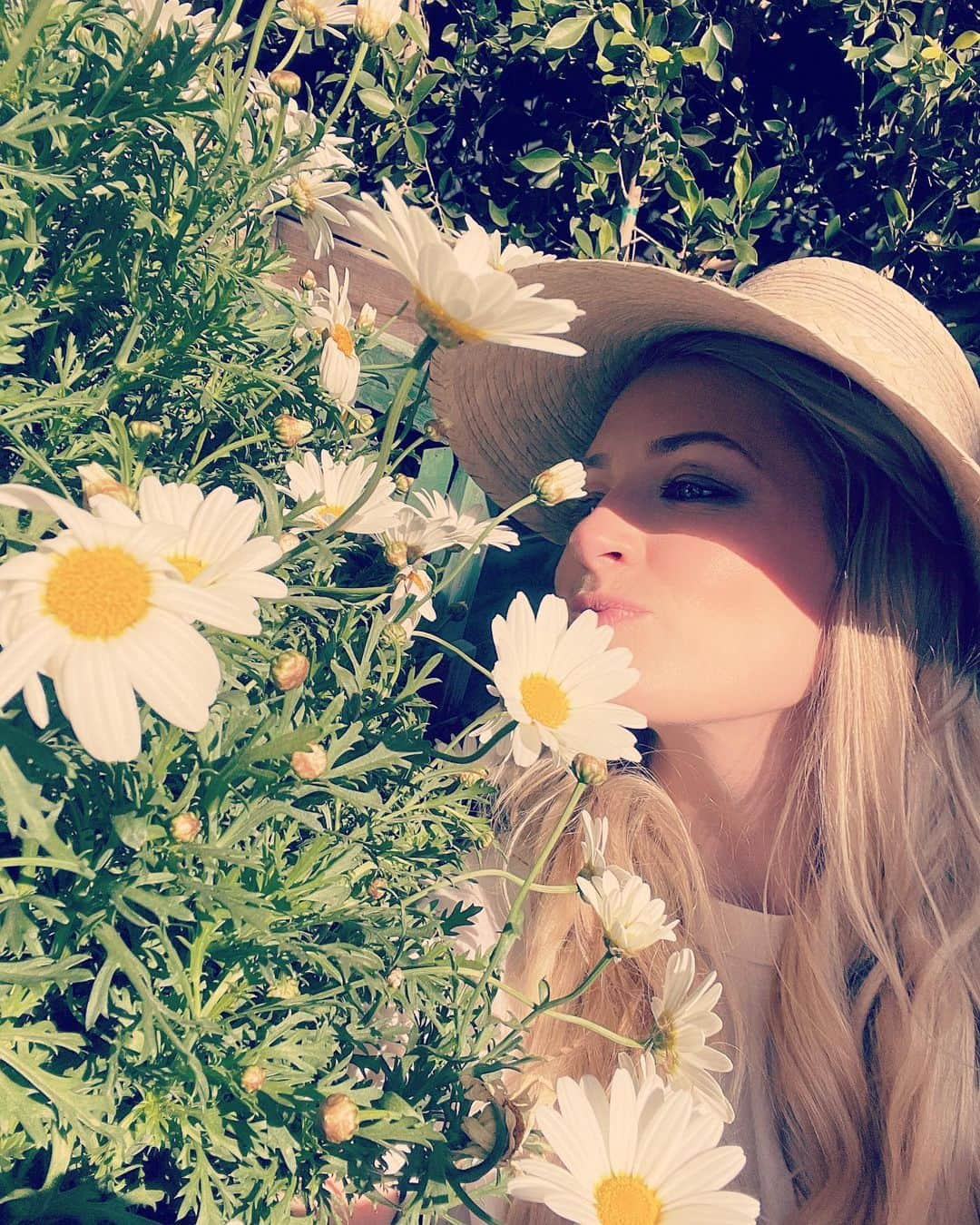 ベス・ベアーズのインスタグラム：「Hump day! Stop and smell the daisies... also lovin my new daisy bush! Can't wait for Spring gardening!🌺🌼🌱🌿」