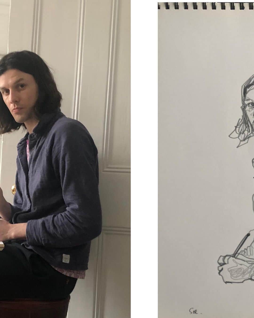 のインスタグラム：「Still on lockdown, still on the self portraits. Looking at the page this time. But still loving that continuous line 🌀」