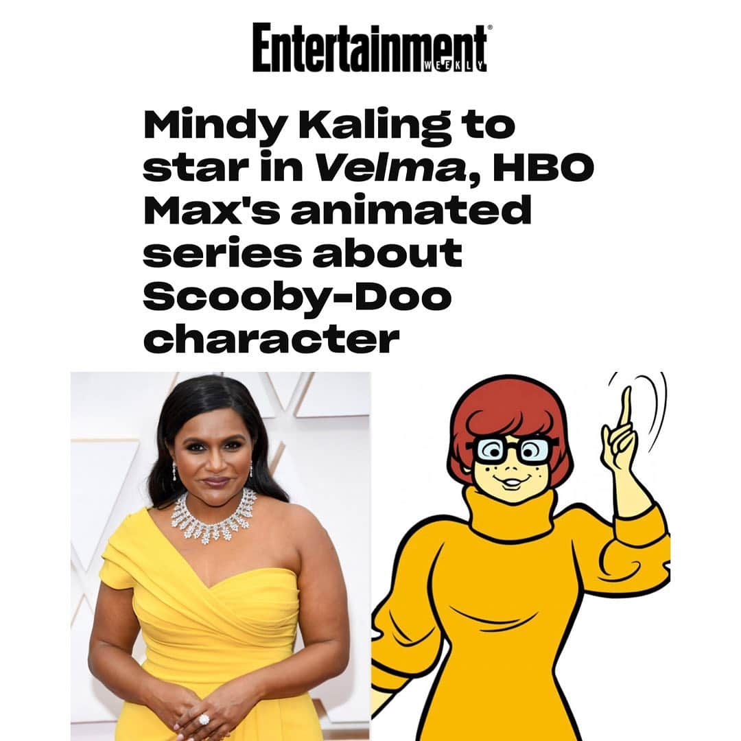 ミンディ・カリングのインスタグラム：「I’m so excited to be voicing this iconic character! Velma will struggle to navigate the pitfalls of high school, her budding sexuality, and a serial killer intent on murdering every popular kid in town. Sounds epic, @charliegrandy! Can’t wait!」