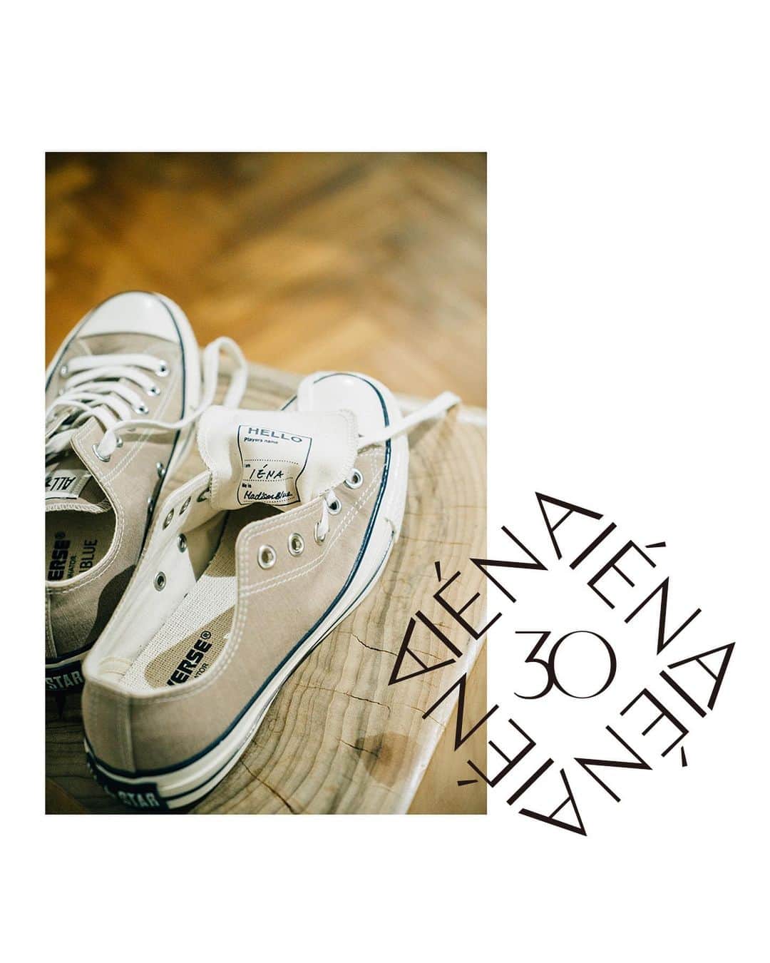 のインスタグラム：「﻿ MADISONBLUE × IÉNA﻿ ｰｰｰｰｰｰｰｰｰｰｰｰｰｰｰｰｰｰｰｰｰｰ﻿ ﻿ IÉNA30th collaboration﻿ ﻿ “ドレスシューズとして履くコンバース”﻿ ﻿ CONVERSE×MADISONBLUE×IÉNAの﻿ トリプルコラボレーションが実現。﻿ ﻿ ﻿ ﻿ 📃BAYCREW’S STOREにて特集ページ公開中！﻿ ﻿ ﻿ ﻿ ーーー﻿ ﻿ 【CONVERSE×MADISONBLUE×IÉNA】ALLSTAR﻿ ¥11,000+tax﻿ col:ベージュ﻿ size:22.5、23、23.5、24、24.5、25﻿ ※22.5cm、25cmはBAYCREW’S STORE限定﻿ no.21093910002310﻿ 店舗→3月上旬入荷予定﻿ BAYCREW’S STORE→予約受付中﻿ ※通常販売は3月上旬予定﻿ ﻿ ーーー﻿ ﻿ #IENA #イエナ﻿ #IENA_21SS﻿ #IENA_30TH﻿ #Comfy_Happiness﻿ #MADISONBLUE﻿ #CONVERSE」