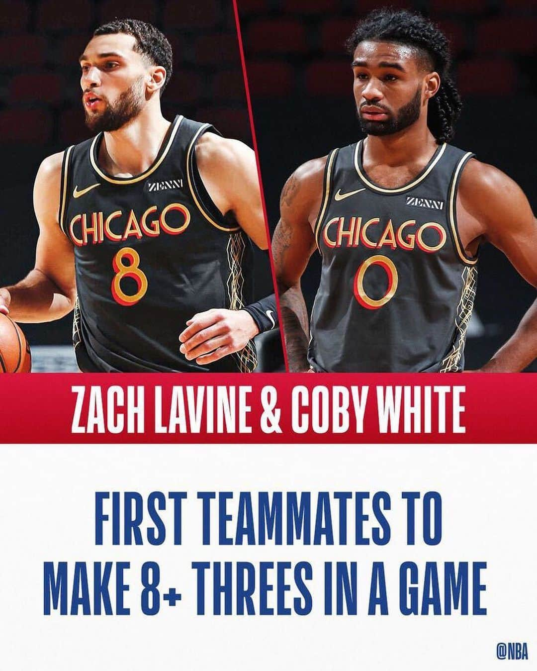 NBAさんのインスタグラム写真 - (NBAInstagram)「The first teammates to each make eight triples... @zachlavine8 & @cobywhite of the @chicagobulls!」2月11日 13時39分 - nba