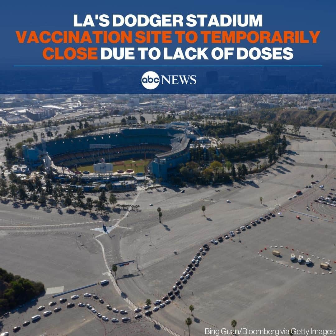 ABC Newsさんのインスタグラム写真 - (ABC NewsInstagram)「Los Angeles' five city-run vaccination sites, including Dodger Stadium, will close on Friday and Saturday due to a lack of doses, says Mayor Eric Garcetti. MORE AT LINK IN BIO.」2月11日 14時01分 - abcnews