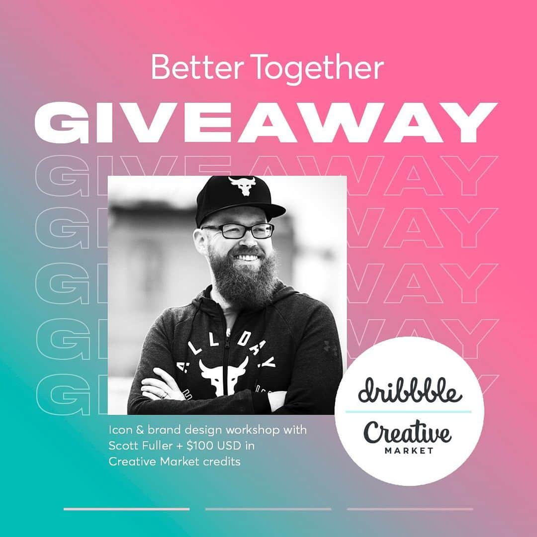 Dribbbleさんのインスタグラム写真 - (DribbbleInstagram)「BETTER TOGETHER GIVEAWAY 🎉   Enter for a chance to win two (2) tickets to @studiotemporary’s Icon and Branding #DribbbleWorkshop on February 25 (one for you and one for your friend!)  🎟 Plus, $100 USD in Creative Market credits each 💰  No purchase necessary.  Here’s how to enter:  Before 8:59 AM PT on February 16, 2021:   1️⃣  Like this post  2️⃣  In the comments section, tag one (1) friend and tell us how attending this workshop can help achieve your creative goals  3️⃣  Follow @dribbble and @creativemarket on Instagram.  —  Scott Fuller @studiotemporary is an Atlanta-based designer, illustrator, and overall one-man dynamo behind The Studio Temporary. With over a decade in the design industry, his clients include the Atlanta Hawks, AIGA, Killer Mike, Realtree and Phish. Learn more about the Dribbble workshop at dribbble.com/learn  —  The Judging panel will select a winner based on the following criteria: 50% Originality and 50% Workshop’s potential impact on participant’s creative goals.  Potential winner to be contacted via Instagram direct message by February 18, 2021 and announced on our story on or about February 19, 2021. A Creative Market account (no purchase necessary) is required to receive and redeem the prize. Must be 21 years and older. Void in countries under U.S. embargo or sanctions. Open only to legal residents of the U.S., who are eighteen (18) (except Alabama and Nebraska 19 and 21 in Mississippi) years of age or older at the time of Promotion registration. Also eligible are legal residents of Canada (excluding Quebec) who have reached the majority age (i.e., legally adult) under applicable law in their locale at the time of Promotion registration.  —  This promotion is in no way sponsored, endorsed or administered by, or associated with Instagram. For Official Rules and link to our privacy policy see our link in bio. VOID WHERE PROHIBITED.  —  [The design above is based on Insta Coach Creator Social Kit by TheMuza and features Akira by Typologic]」2月11日 6時31分 - dribbble