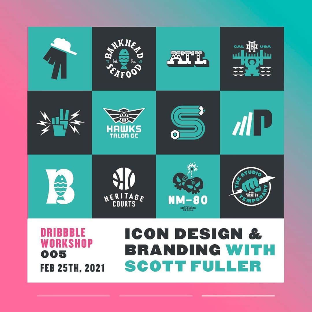 Dribbbleさんのインスタグラム写真 - (DribbbleInstagram)「BETTER TOGETHER GIVEAWAY 🎉   Enter for a chance to win two (2) tickets to @studiotemporary’s Icon and Branding #DribbbleWorkshop on February 25 (one for you and one for your friend!)  🎟 Plus, $100 USD in Creative Market credits each 💰  No purchase necessary.  Here’s how to enter:  Before 8:59 AM PT on February 16, 2021:   1️⃣  Like this post  2️⃣  In the comments section, tag one (1) friend and tell us how attending this workshop can help achieve your creative goals  3️⃣  Follow @dribbble and @creativemarket on Instagram.  —  Scott Fuller @studiotemporary is an Atlanta-based designer, illustrator, and overall one-man dynamo behind The Studio Temporary. With over a decade in the design industry, his clients include the Atlanta Hawks, AIGA, Killer Mike, Realtree and Phish. Learn more about the Dribbble workshop at dribbble.com/learn  —  The Judging panel will select a winner based on the following criteria: 50% Originality and 50% Workshop’s potential impact on participant’s creative goals.  Potential winner to be contacted via Instagram direct message by February 18, 2021 and announced on our story on or about February 19, 2021. A Creative Market account (no purchase necessary) is required to receive and redeem the prize. Must be 21 years and older. Void in countries under U.S. embargo or sanctions. Open only to legal residents of the U.S., who are eighteen (18) (except Alabama and Nebraska 19 and 21 in Mississippi) years of age or older at the time of Promotion registration. Also eligible are legal residents of Canada (excluding Quebec) who have reached the majority age (i.e., legally adult) under applicable law in their locale at the time of Promotion registration.  —  This promotion is in no way sponsored, endorsed or administered by, or associated with Instagram. For Official Rules and link to our privacy policy see our link in bio. VOID WHERE PROHIBITED.  —  [The design above is based on Insta Coach Creator Social Kit by TheMuza and features Akira by Typologic]」2月11日 6時31分 - dribbble