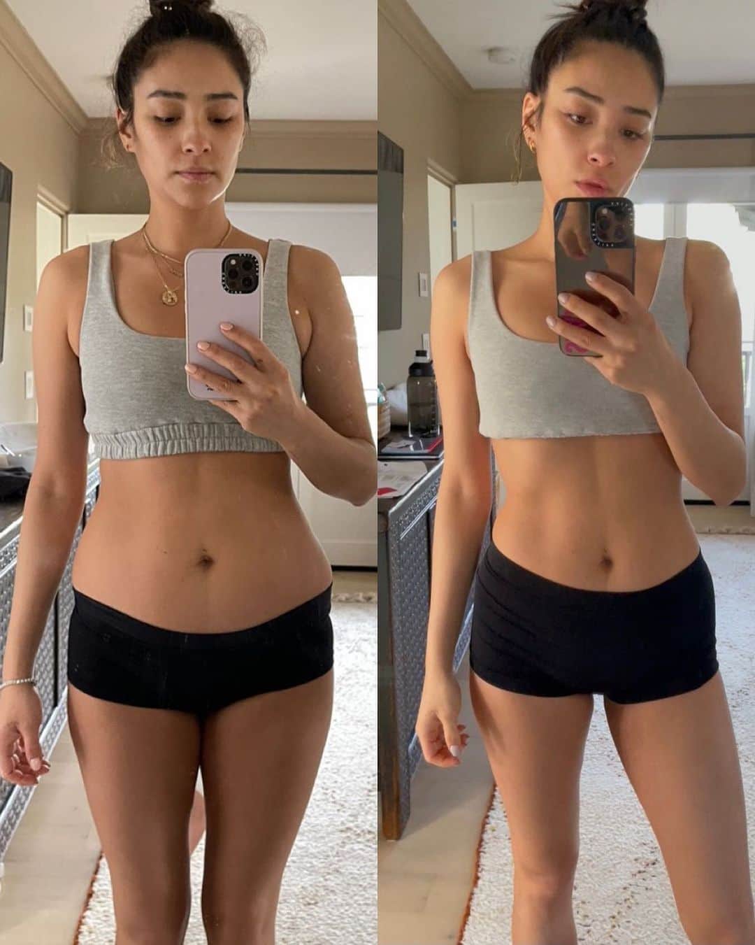 シェイ・ミッチェルのインスタグラム：「2020 was the year of searching for something to make us feel good. Not even good…to feel fine. Feel “normal…”  For me that came in the form of comfort food, comfort clothes and throwing my fitness routine out the window. And that was okay…for awhile. They’re called unprecedented times for a reason.  But I also learned about physical and mental self-care, and made a pact with myself that 2021 would be different. I wanted to focus on myself again, because I’m the best version of myself for Atlas - and everyone else - when I take care of myself first.   So in January I committed to getting my shit together with @myopenfit . It’s beyond a partnership. Working out with @thedailykelsey and @steph_shep ,in just 4 weeks I have felt more fit than I have in a long time, and already have the results to show.   #4WeeksOfFocus is exactly what I needed. A doable time frame 30 minutes a day for 5 days a week for 4 weeks. A clear start, a clear finish and a something that I could totally commit to. I have loved getting up these last four weeks and having a routine and a challenge to start the day. I feel more healthy, energetic and engaged…which makes a better me.   Try it out for yourself and work out for the next 4 weeks with me. Link in my bio to start your 14 day free trial on the @myopenfit app. #openfitpartner 💪🏼」
