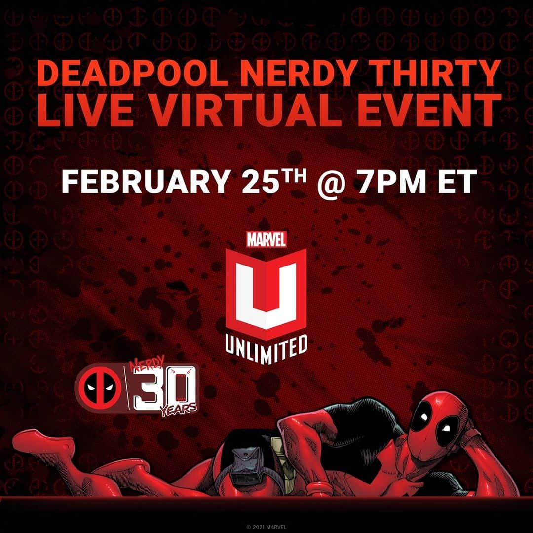 Marvel Entertainmentさんのインスタグラム写真 - (Marvel EntertainmentInstagram)「Celebrate 30 years of Deadpool with the #DeadpoolNerdy30 Live Virtual Event! Hear from some of the biggest names who made the Merc with a Mouth who he is today. Find out how you can attend on Marvel.com 💥」2月11日 7時20分 - marvel