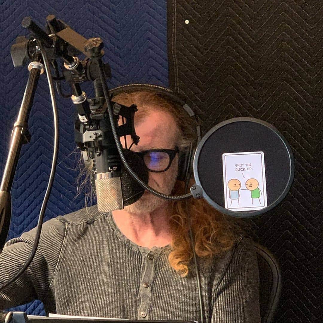 Megadethのインスタグラム：「#repost @justismustaine • • • Vocals are being laid down and they sound KILLER! Quiet when recording please... 🤫 #MEGADETH」