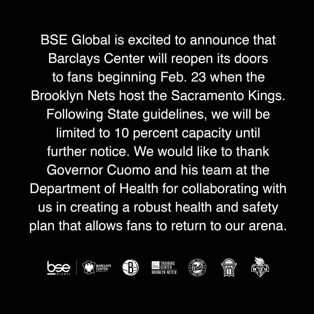 Brooklyn Netsさんのインスタグラム写真 - (Brooklyn NetsInstagram)「We’re excited to reopen our doors to the best fans in basketball.」2月11日 9時25分 - brooklynnets