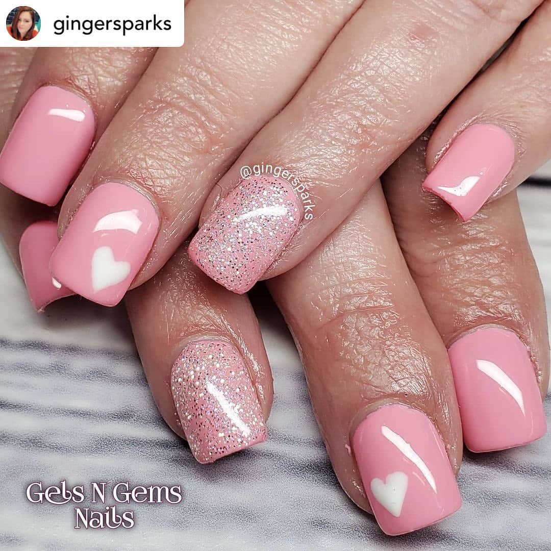 Nail Designsのインスタグラム：「Credit • @gingersparks @madam_glam new shade "You free tonight?" Is stunning in this Valentine's mani! But had to add a little sparkle "Top it Swag it" 😚 perfect!  . . . #gelpolish #madamglam #mgaddicted #lovemadamglam #lovemyjob #nailtech #gelnails #GelX #apresnails #glittergel #glitternails #valentinenails #nailart #nailartcentral #nailsofinstagram #nailstoinspire #nailtechlife #nailsofinsta #nailaddict #nailmagazine #nailpro #nailspafeature #showscratch」