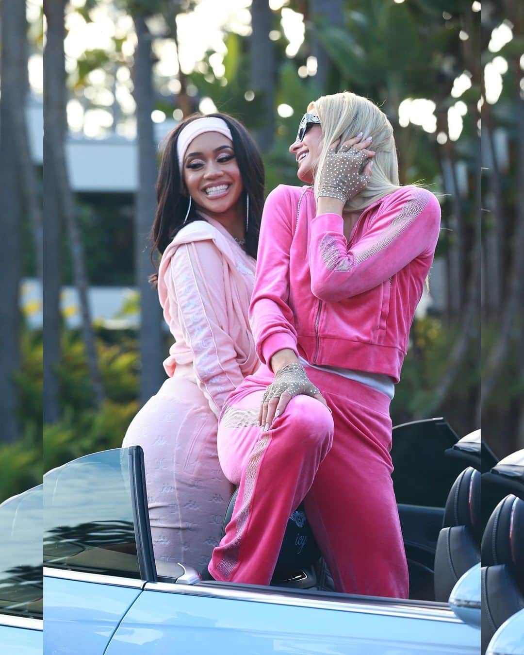 Just Jaredさんのインスタグラム写真 - (Just JaredInstagram)「Saweetie and Paris Hilton wore coordinating pink track suits from Juicy Couture for a special project in LA #Saweetie #ParisHilton Photos: Backgrid」2月11日 12時11分 - justjared