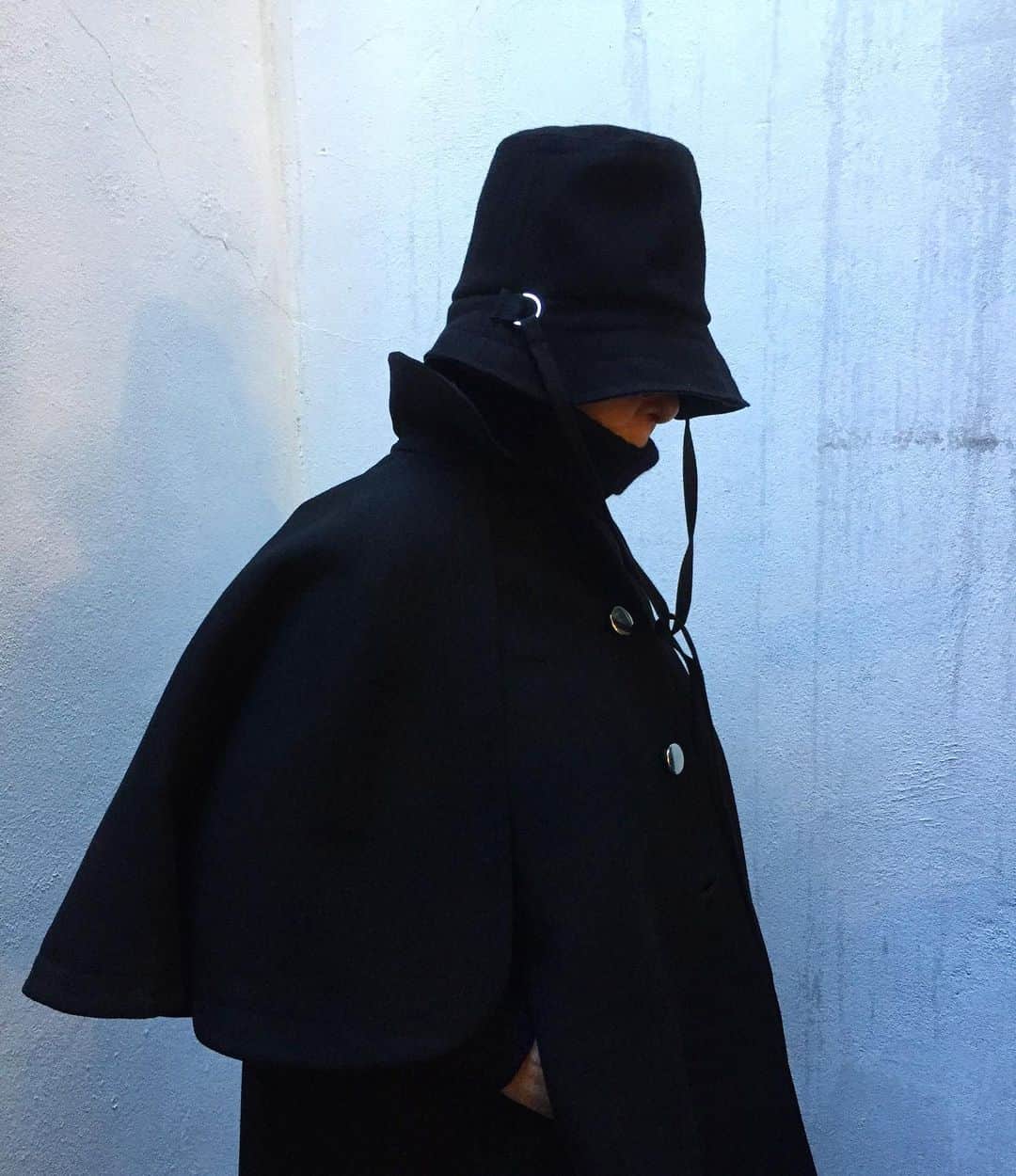 のインスタグラム：「AUTUMN WINTER 21.  This hat is fabulous. Wool Melton oversized bucket hat.  All our hats are created and crafted in our East London Studio.  To request a look-book please contact showroom@the-alphabet.co.uk  @the_alphabet_london Cape coat from @hunkydoryvintage」