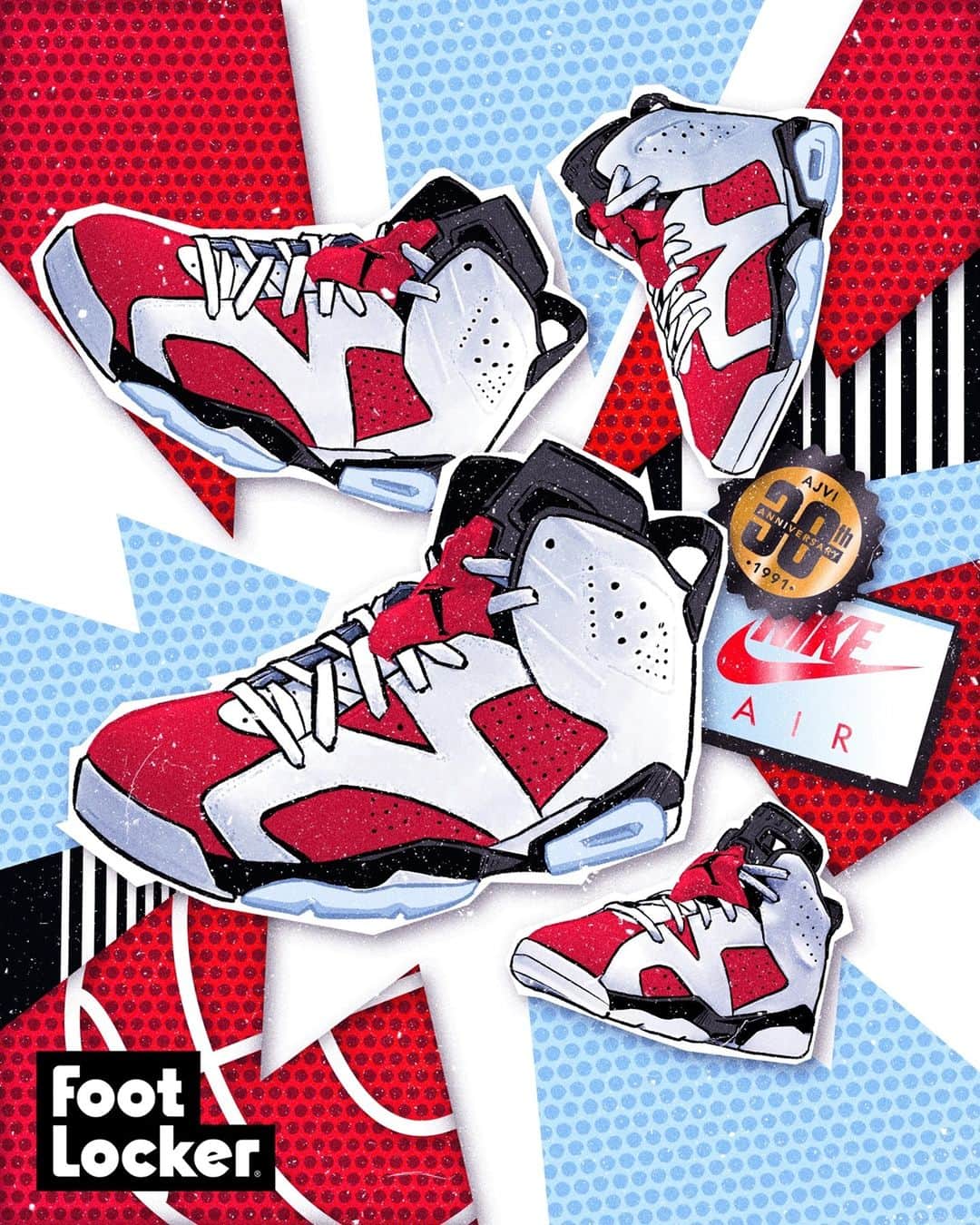 Foot Lockerのインスタグラム：「An OG for the entire fam! #Jordan Retro 6 'Carmine' launches on February 13th.」