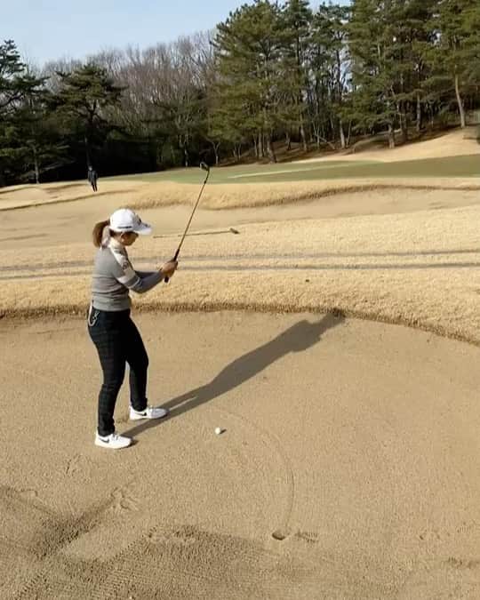 のインスタグラム：「. 微妙な距離のバンカーショット🏌️‍♀️ #アゲインストで砂かかりがち」