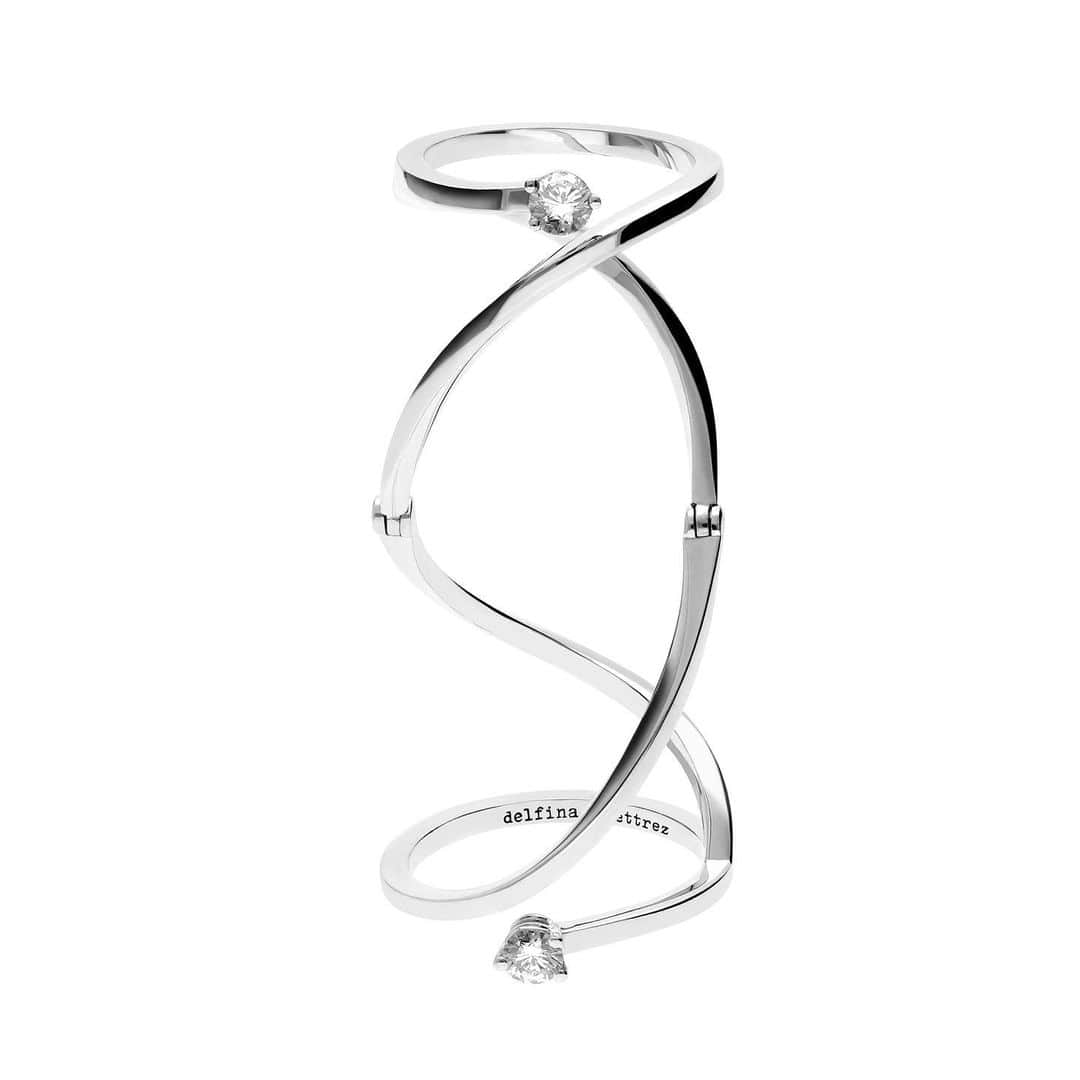 デルフィナデレトレズのインスタグラム：「Handroid full finger articulated ring finely embellished with two round cut diamonds set on 18kt white gold   #delfinadelettrez  #handroidring」