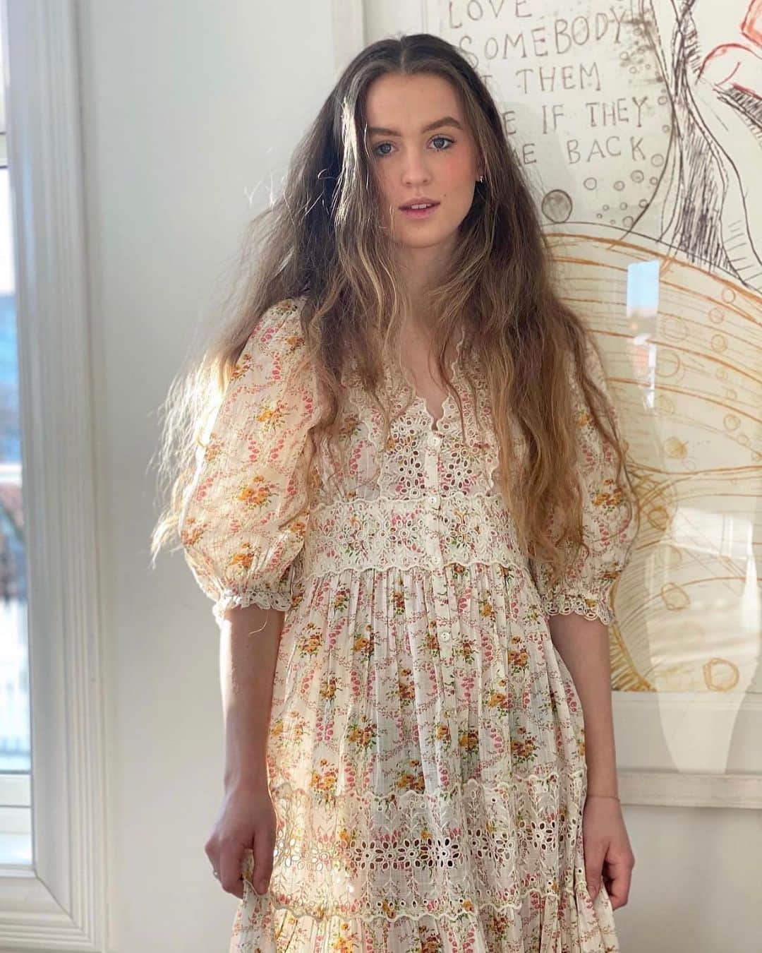 バイティモのインスタグラム：「Loving that light 🌞 And all the vintage inspiration on that Cotton Slub Midi Dress filled with pretty broderie anglaise details. Thank you for the photo @rattogsanselig 🙏 #bytimo #youarebeautiful」