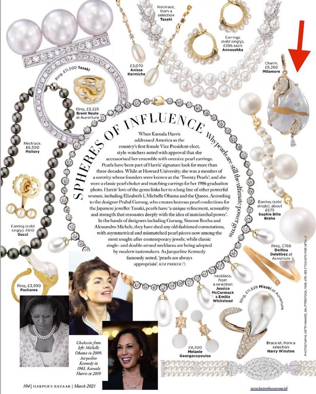 稲木ジョージのインスタグラム：「Thank you @bazaaruk for featuring @milamorejewelry Mother Of Pearl Kintsugi Charm✨ I went to Wajima, Japan to meet #kintsugi artist @kohei_kirimoto to create this one of a kind piece. We broke the mother of Pearl purposely and the Kintsugi sensei(master) glued back the broken pieces with lacquer and finish it with gold powder. Find beauty in imperfection. That’s the spirit of #wabisabi and that’s the philosophy of Kintsugi. Check the slideshows to see the process of this making!  ハーパーズバザーイギリス🇬🇧に KINTSUGIマザーオブパールチャームが掲載されましたー！昨夏、輪島市へ行ってアーティストの @kohei_kirimoto くんと彼の金継ぎ師匠との共同プロジェクトでした！ マザーオブパールを意図的に割り、それを#金継ぎ 職人さんが漆でつないだあと、金粉を塗し、世界で一点物を作りました。スライドショーに制作過程を載せましたのでぜひ見てください🥰壊して、新たなモノを作るのが大好き🧬不完全の美しさ、人間らしさの美にとてもとても惹かれます。 パールの時代がコンテンポラリーデザインとして蘇ってきました。日本は世界誇る真珠大国なので、これからもパールを使った作品を出していこうと思います。こうしてミラモアの作品、そして日本の「美意識」が、世界の舞台でちょっとずつフューチャーされてて嬉しいです🙈✨ご興味のある方は、東京のショールームにあるので @milamore_japan へお問い合わせください💌」