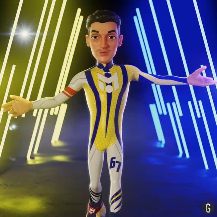 メスト・エジルのインスタグラム：「A new chapter has begun 🤲🏼💛💙 To embrace the future & salute the past, I’m launching my first @Genies NFT drop on Monday at 7pm ET / 1am CET on @Nifty_Gateway. NFTs are Digital Collectibles that allow you to truly own a digital item that has real value and my official Genies avatar will be helping me memorialize my biggest moments moving forward.  S/o @Bosslogic for the artistic collab - with proceeds going to @big.shoe11 to support kids all over the world.」