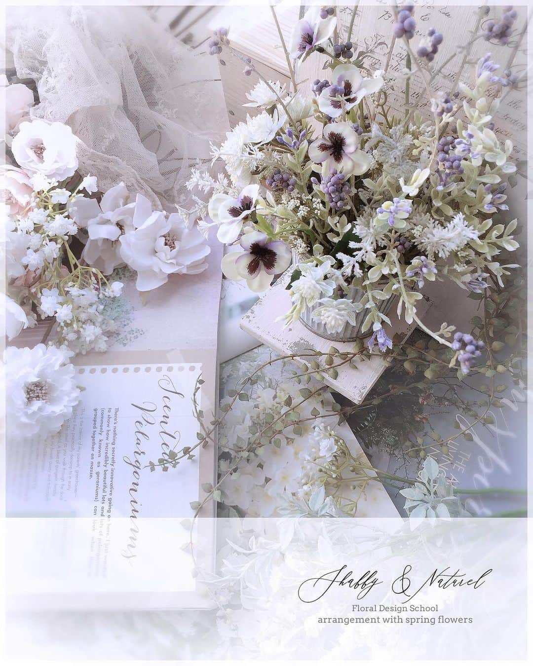 Shabby & Naturelのインスタグラム：「春の光やお花は、ふわっと心を陽気にしてくれますね ^_^ ・ お教室のおしゃべりも、心地よくて軽快(^^♪ みんな何はなくとも「　楽しいね！！！　」のテンション。 ・ やっぱり春っていいわ～♪ ・ そんな「春そのもの」 のかわいらしくて可憐なアレンジを作ってくださったのは、@coco_grace_flower 先生。^_^ ・ #snブラッシュアップ ・ 本当にこんなアレンジ、大好き♡です！＾＾ ・ ・ 今日は、ちょっとお知らせがあります。 ・ 実は、昨日2月11日～15日に、上野の森美術館で開催されている、 「　日本の美術　全国選抜作家展　」 に私の作品が展示されています。 https://www.ueno-mori.org/exhibitions/article.cgi?id=996277 ・ 以前、フランス、パリにて開催された展示会にて受賞した流れで出展させていただきましたが、 こんな時期なので、みんなの気持ちが明るく楽しくなるような作品を作りました。^_^ ・ タイトルは、「　あともうちょっとだよ！　」 ・ 他にも素敵な作品がたくさん展示されていると思いますので、もし、お近くにいらっしゃる事があり、時間がありましたらぜひお立ち寄りください。私も本日と14日に行こうと思っております。 ・ アンケートのコメントは本人に届くようですので、コメントを残していただけると、大喜びします。 楽しみにしております^^ ・  ・ #シャビーアンドナチュラル #シャビーアンドナチュラル認定校 ・ #flowerarrangement#shabbychic#シャビーシック #アレンジメント #フラワーアレンジメント#フラワー #アーティフィシャルフラワー#ナチュラル #シャビーアンドナチュラル#シャビナチュ#フラワーデザイン#リース @mm_branding_design」