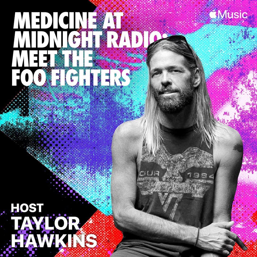フー・ファイターズのインスタグラム：「Tune in now to hear Taylor Hawkins host #MedicineAtMidnight Radio on @applemusic!!!   Open Apple Music, tap Radio, and hit Apple Music Hits to listen live.   If you missed Rami yesterday, find his episode on demand at the link in bio.」