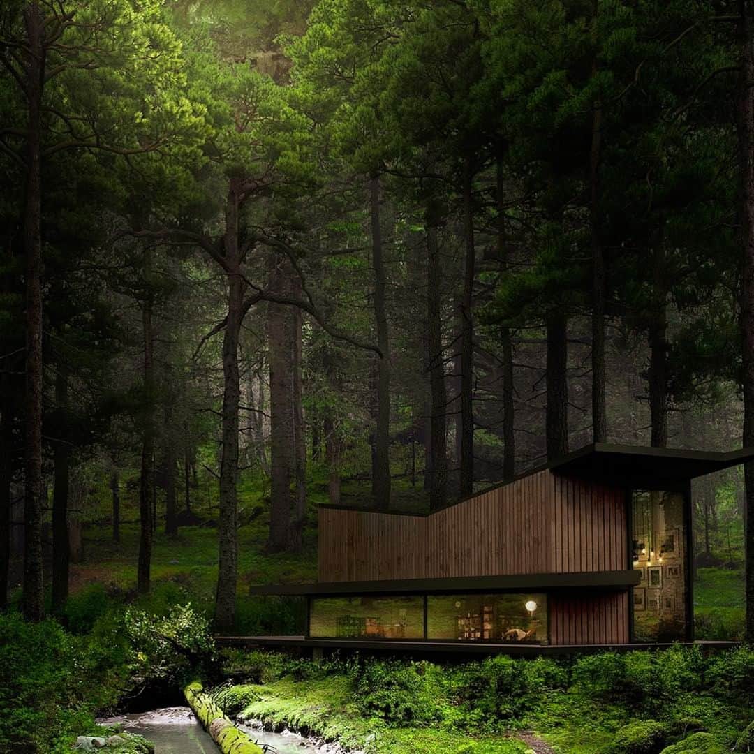 Architecture - Housesのインスタグラム：「⁣ The Log Residence by K2 Visual 🌿⁣ ➡️ A forest retreat inspired by nature itself and with the most innovative design.⁣ ⁣ This project was designed to create a place where you can lose yourself and find yourself 🥰 . Double tap if you like ❤️❤️⁣ _____⁣⁣⁣⁣⁣⁣⁣⁣⁣⁣⁣ 📐 @k2budapest⁣ #archidesignhome⁣⁣⁣⁣⁣⁣⁣ _____⁣⁣⁣⁣⁣⁣⁣⁣⁣⁣⁣ #architecture #architect #arquitectura #architettura #archilovers #architecturephotography #amazingarchitecture⁣⁣ #allofrenders #visualization #3dsmax #3dvisualization #render #renderlovers #coronarenders #renders #autodesk #archvisuals」