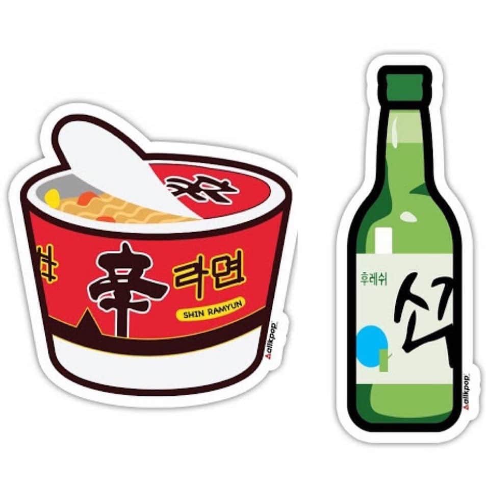 allkpopTHESHOPのインスタグラム：「Ramen & Soju is like Peanut butter and Jelly 🥳  https://shop.allkpop.com/collections/food-stickers」