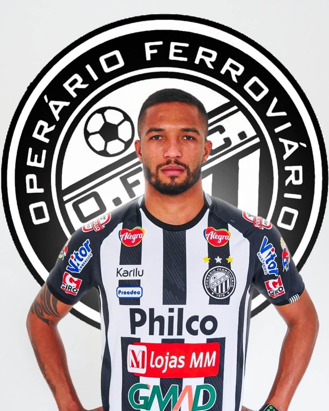 フェリペ・ガルシアのインスタグラム：「Fala, pessoal. Agora eu sou Fantasma! Quero agradecer ao Operário Ferroviário pela oportunidade de vestir essa camisa. Darei o meu máximo diariamente para corresponder às expectativas e ajudar a equipe a atingir seus objetivos na temporada.  Vamos juntos!👻⚫️⚪️ *Trust in Process!* 💪🏽🙏🏽🚀」
