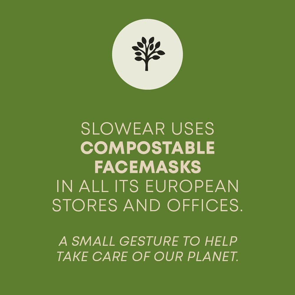 インコテックスのインスタグラム：「The devices we wear daily for our safety represent a source of pollution for the planet. Slowear commitment is real: we proudly use compostable facemasks in all European stores and offices.  . . #slowearcares #durablefashion #sustainablefashion #slowfashion #sustainableclothing #ethicalclothing」