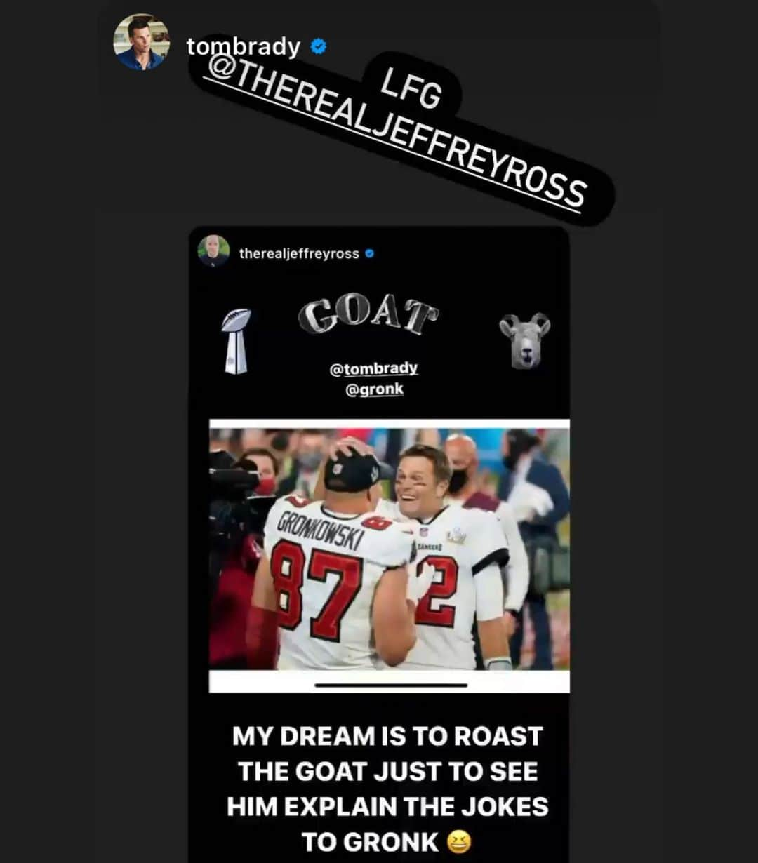 ジェフリー・ロスさんのインスタグラム写真 - (ジェフリー・ロスInstagram)「Whoa he’s into it.  How much do you think a family friendly roast of Tom Brady could raise for charity ?  We only roast the ones we love.」2月12日 4時28分 - therealjeffreyross