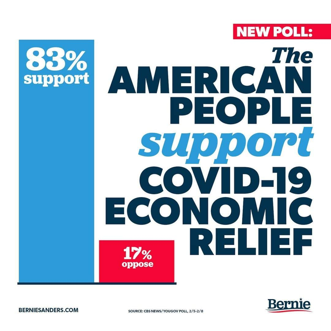 バーニー・サンダースさんのインスタグラム写真 - (バーニー・サンダースInstagram)「Maybe – just maybe – instead of listening to the billionaire class we should pass the relief the American people are demanding and desperately need. That’s what Democrats promised, and that’s exactly what we must do. Let's get it done.」2月12日 4時51分 - berniesanders