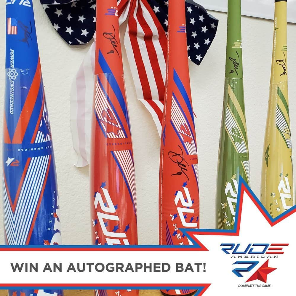 ディー・ゴードンのインスタグラム：「@RudeAmericanUSA and I are giving away five signed bats to celebrate the start of the MLB season. Head to Rude America's Instagram for details.」