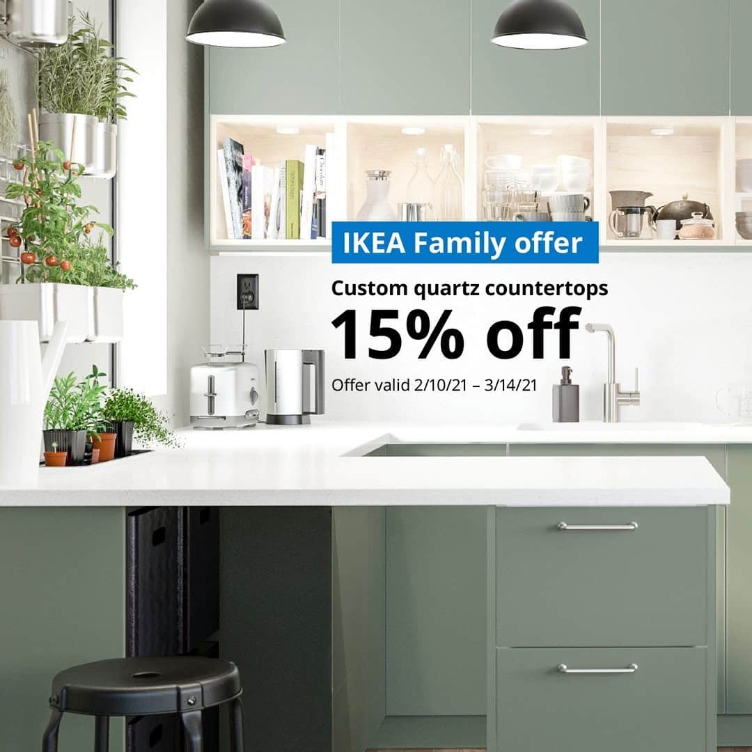 IKEA USAさんのインスタグラム写真 - (IKEA USAInstagram)「Ready to pay less for your dream kitchen? Now through March 14, IKEA Family members get 15% off custom quartz countertops! Learn more at link in bio.」2月12日 7時00分 - ikeausa