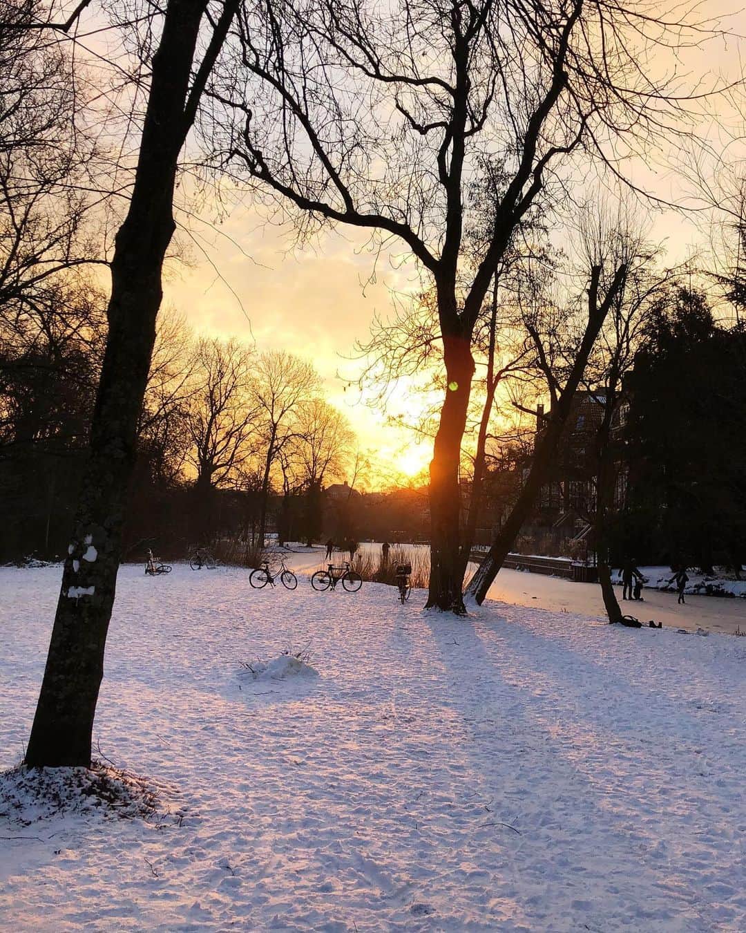 アンディー・トレスさんのインスタグラム写真 - (アンディー・トレスInstagram)「Good morning! Caught the sunrise this morning and people we’re already skating on the small lake at the park. It was crisp and SUPER cold but boy was it a beautiful sight 🥺🤍🙏🏼 #amsterdam #sunrise #snow #iceskating」2月12日 18時31分 - stylescrapbook