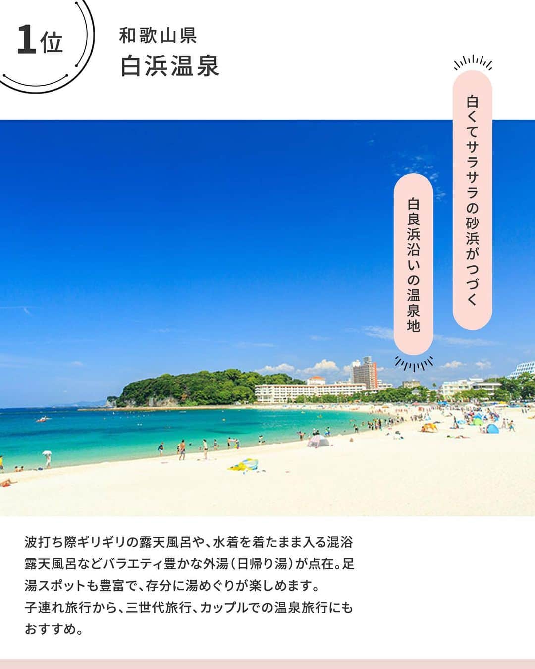 楽天トラベル さんのインスタグラム写真 - (楽天トラベル Instagram)「こんにちは😊 今日は関西の人気温泉地ランキングをご紹介します♨ ーーーーーーーーーーーーーー 関西地方で2020年に楽天トラベルを使って多くの人が訪れた、人気温泉地ランキングTOP5を発表します！  1位 #白浜温泉（和歌山県） 2位 #有馬温泉（兵庫県） 3位 #城崎温泉（兵庫県） 4位  #洲本温泉（兵庫県） 5位  #南淡路温泉（兵庫県）  ーーーーーーーーーーーーーー ※このランキングは、楽天トラベルでの2020/1/1～12/31の宿泊実績(人泊数)をもとに独自に集計したものです。  📌ご旅行やおでかけの際は、事前にお住まいの地域や旅行先の情報を確認しご計画をお願いいたします ーーーーーーーーーーーーーー 旅先で出会った美しい風景や素敵な旅館などを  #rakutentravel を付けてぜひシェアしてください😊 このアカウントでご紹介させていただきます💗 ーーーーーーーーーーーーーー  #楽天トラベル #旅行好きな人と繋がりたい #旅したくなるフォト #旅行 #国内旅行 #旅行好き #旅行好きと繋がりたい #写真好きな人と繋がりたい #旅好き女子 #旅行好き女子 #travel #trip #japan #たびすたぐらむ #温泉旅行 #温泉 #温泉地 #温泉街 #関西温泉」2月12日 17時00分 - rakutentravel