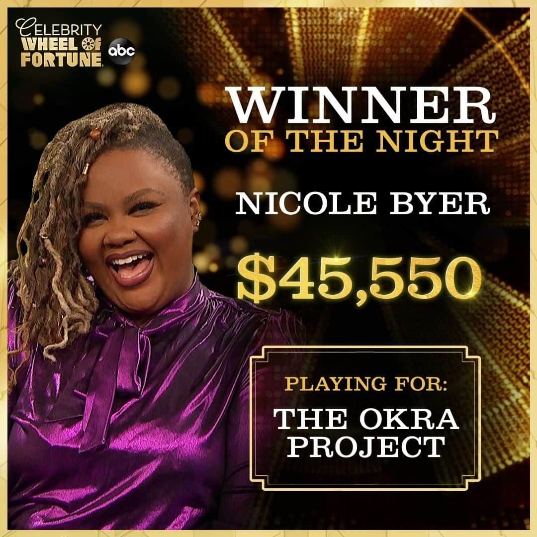 アメリカン・ブロードキャスティング・カンパニーのインスタグラム：「It's time for @theokraproject to celebrate! @nicolebyer just won big on #CelebrityWheelOfFortune 🙌」