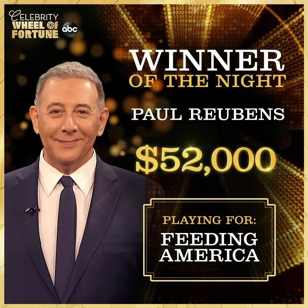 アメリカン・ブロードキャスティング・カンパニーのインスタグラム：「@peeweeherman came to play tonight, taking home $52,000 for @feedingamerica on #CelebrityWheelOfFortune!」