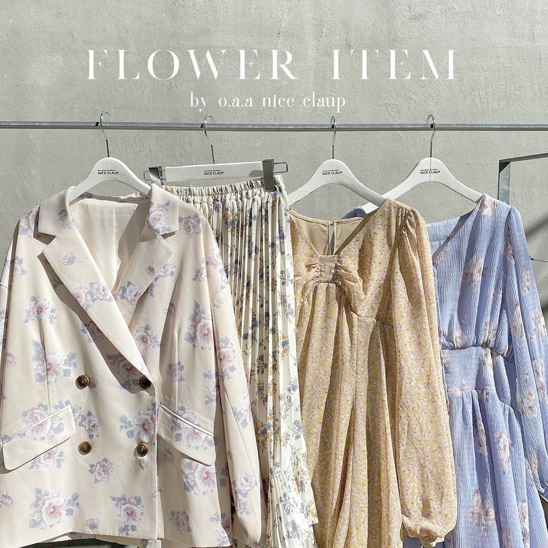 のインスタグラム：「ㅤㅤㅤㅤㅤㅤㅤㅤㅤㅤㅤㅤㅤ ㅤㅤㅤㅤㅤㅤㅤㅤㅤㅤㅤㅤㅤ ˗ˏˋナイスクラップの花柄item´ˎ˗ㅤㅤㅤㅤㅤㅤㅤㅤㅤㅤㅤㅤㅤㅤ ㅤㅤㅤㅤㅤㅤㅤㅤㅤㅤㅤㅤㅤ 春といえば花柄🌼💐 ㅤㅤㅤㅤㅤㅤㅤㅤㅤㅤㅤㅤㅤ これから店頭に入荷する新作にも 花柄itemがたくさん♡  1枚目左から 🌷basicテーラードジャケット #131230070 ¥5,900+tax 予約受付中  🌷プリーツイレヘムスカート #131400160 ¥3,900+tax 予約受付中  🌷リボンのロングワンピース #131720210 ¥6,500+tax 2月中予約開始  🌷アソート柄プリーツワンピース #131720180 ¥6,500+tax 店頭.web入荷中  ㅤㅤㅤㅤㅤㅤㅤㅤㅤㅤㅤㅤㅤ  是非𝑐ℎ𝑒𝑐𝑘してみてね🖋ㅤㅤㅤㅤㅤㅤㅤㅤㅤㅤㅤㅤㅤ ㅤㅤㅤㅤㅤㅤㅤㅤㅤㅤㅤㅤㅤ ㅤㅤㅤㅤㅤㅤㅤㅤㅤㅤㅤㅤㅤ #ナイスクラップ #niceclaup #コーディネート#ootd #coordinate #ナイスクラップのコーデ #ナイス女子 #myナイス」