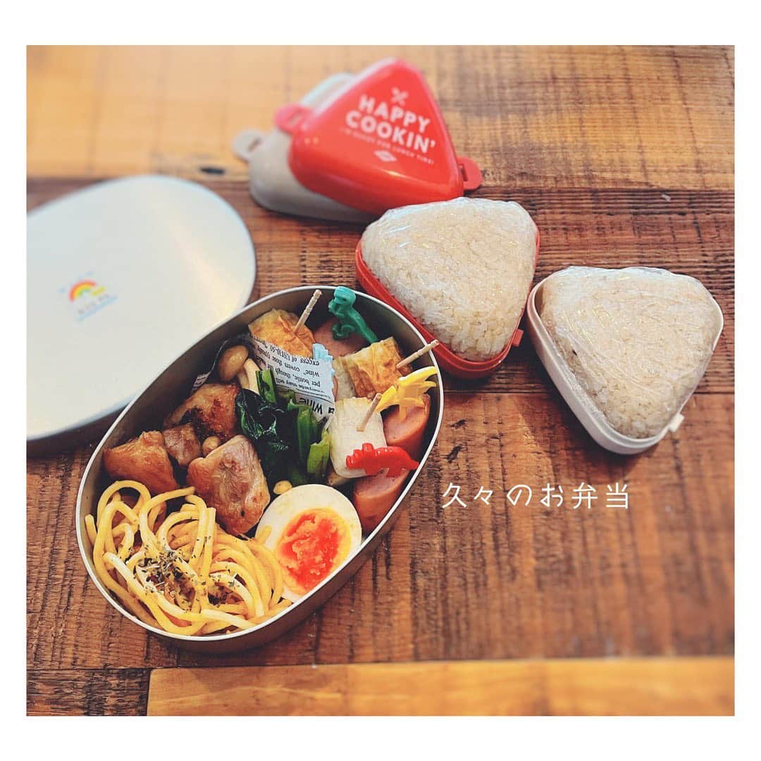 笹峯愛のインスタグラム：「きっともう、このお弁当箱じゃ 足りないだろうと思い  おにぎり別。  多いかな、と思っていたけど ちょうど良い量だったみたいです。  #お弁当 #おにぎり #ケース は #ダイソー」