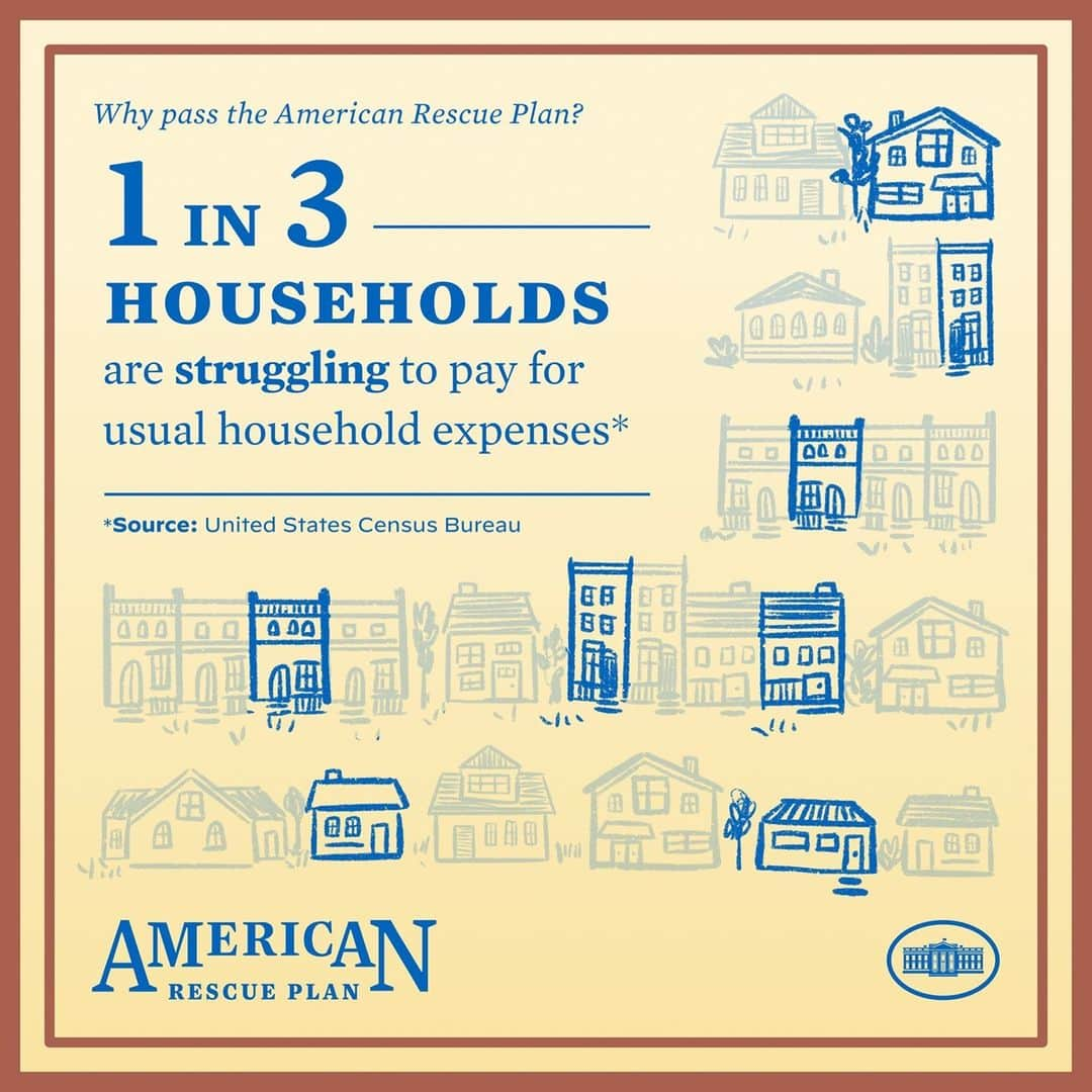 The White Houseさんのインスタグラム写真 - (The White HouseInstagram)「Across the country, 1 in 3 households are struggling to pay for usual household expenses. President Biden’s American Rescue Plan will finish the job of delivering $2,000 in direct relief and extend and expand unemployment insurance — helping those who are struggling the most.」2月13日 2時34分 - whitehouse