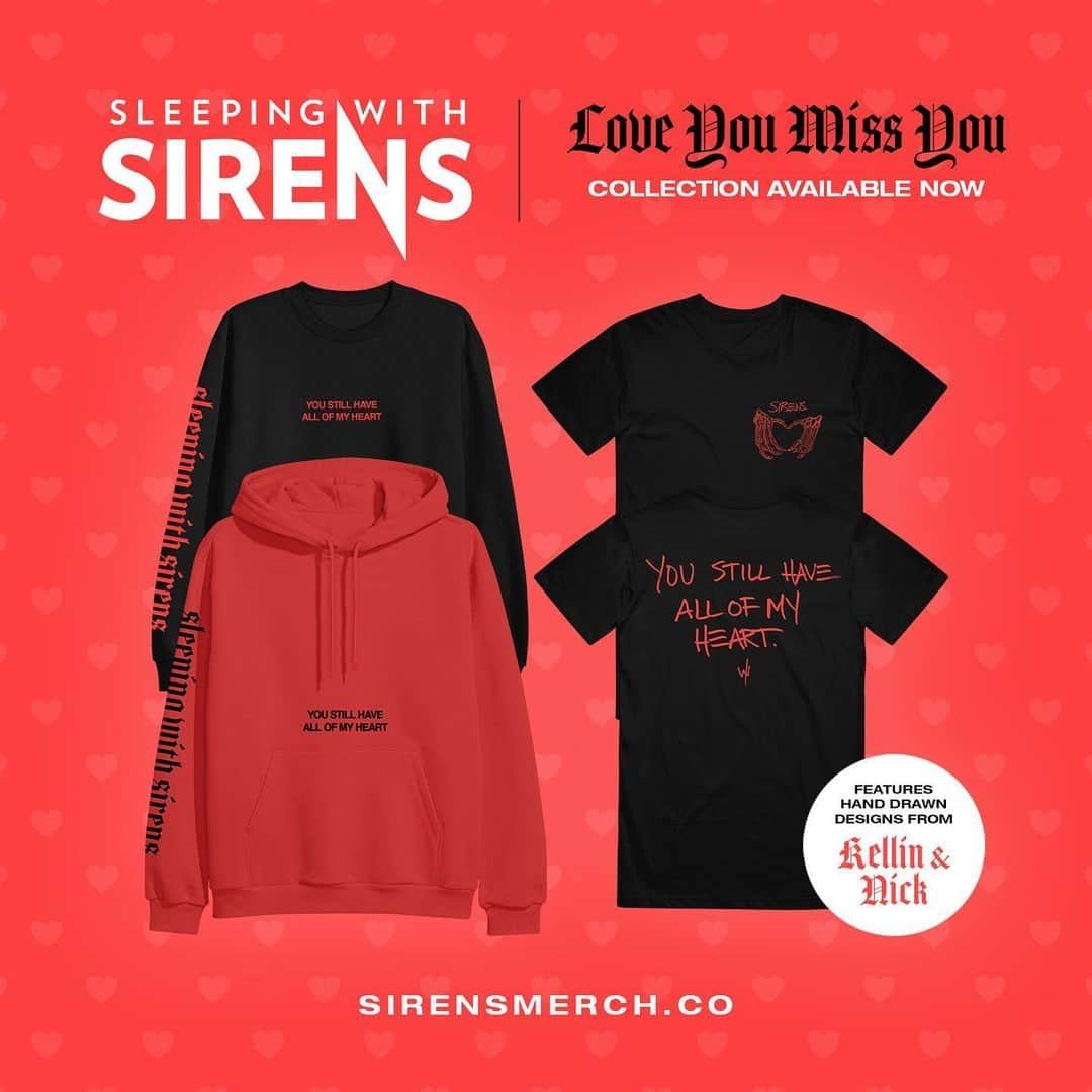 ニック・マーティンさんのインスタグラム写真 - (ニック・マーティンInstagram)「Hyped on this “Love You Miss You” limited drop! @kellinquinn & I worked together on a design that was all handwritten / hand drawn by the both of us 🙌🏽 Been talking about doing this for awhile now. Who’s gonna scoop something up?? This is only going to be available for 7 DAYS! After that, these items will not be available anymore. Much love & let me know if you got something! Link in bio 🖤🖤🖤 - #sleepingwithsirens #sws #valentinesgift」2月13日 2時35分 - nodirectioncasa