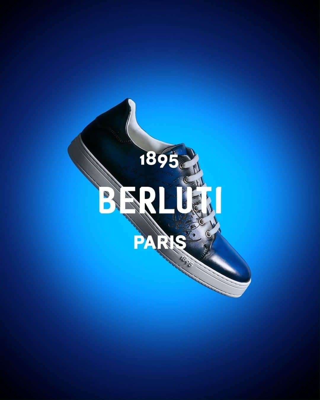 ベルルッティのインスタグラム：「- THE #BERLUTI UTOPIA BLUE PATINA -  Introducing the “Playtime” leather sneaker in its new Utopia Blue patina twist with Scritto details.   Now available In-Store and on the E-Shop.」
