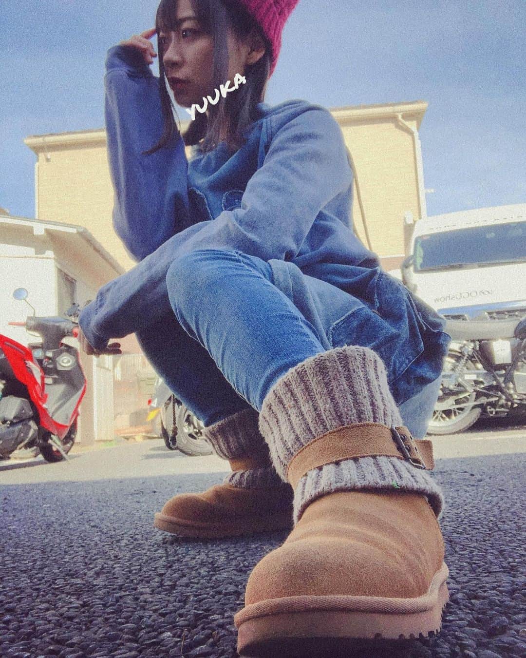 小島夕佳のインスタグラム：「月刊オートバイRIDE４月号撮影 私服dayo☺︎」