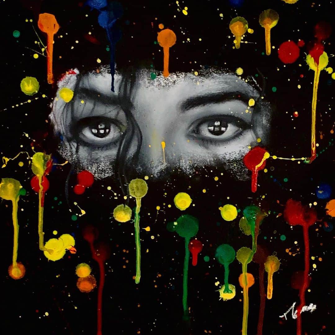のインスタグラム：「This is it.... #マイケルジャクソン #MichaelJackson  600mm✖︎600mm  With #Acryl  #moecochalkart #drawing  #art  #japan  #japanese #artist #moeco #チョークアート #chalkart #chalk #チョーク #tokyo #picture  #絵 #artist #松下萌子 #moecomatsushita」