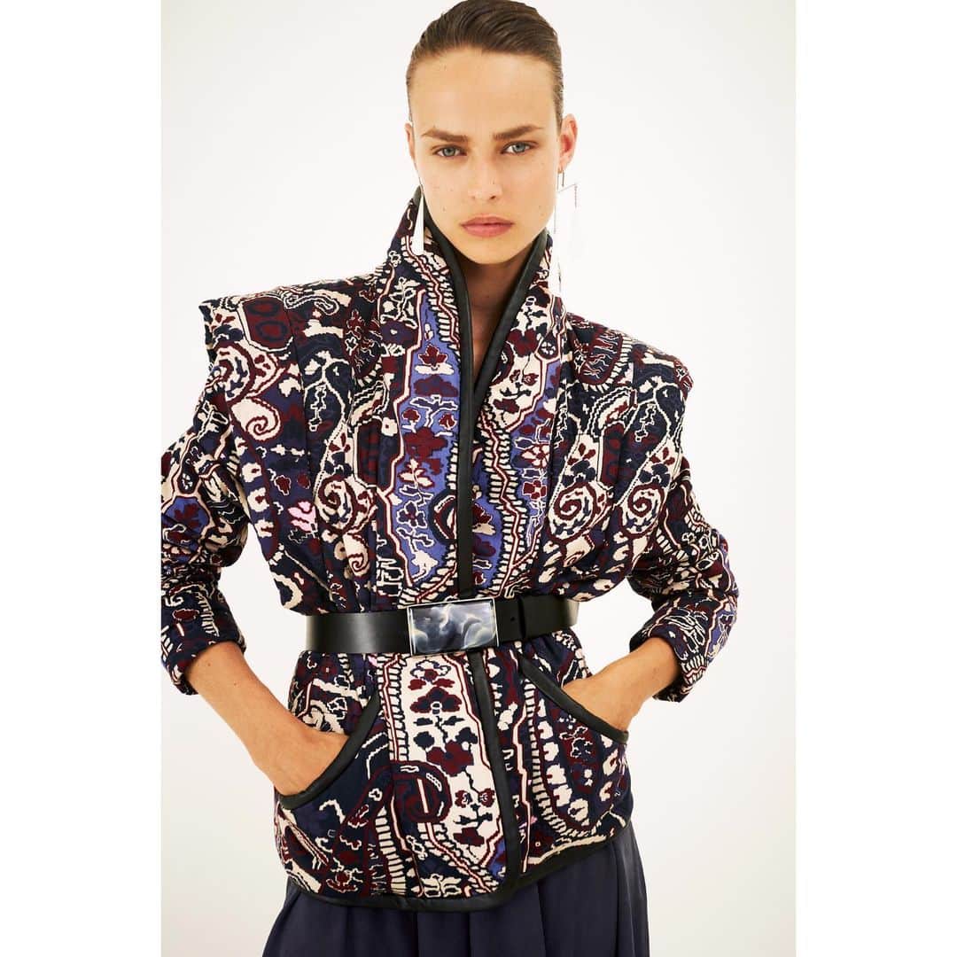 イザベルマランのインスタグラム：「SPRING 21 @birgitkos in Isabel Marant Spring 21 collection wearing the Janissa jacket.  Discover more through the link in our bio.  Photographed by: @blackpierreange  #IsabelMarantSS21 #IsabelMarant」