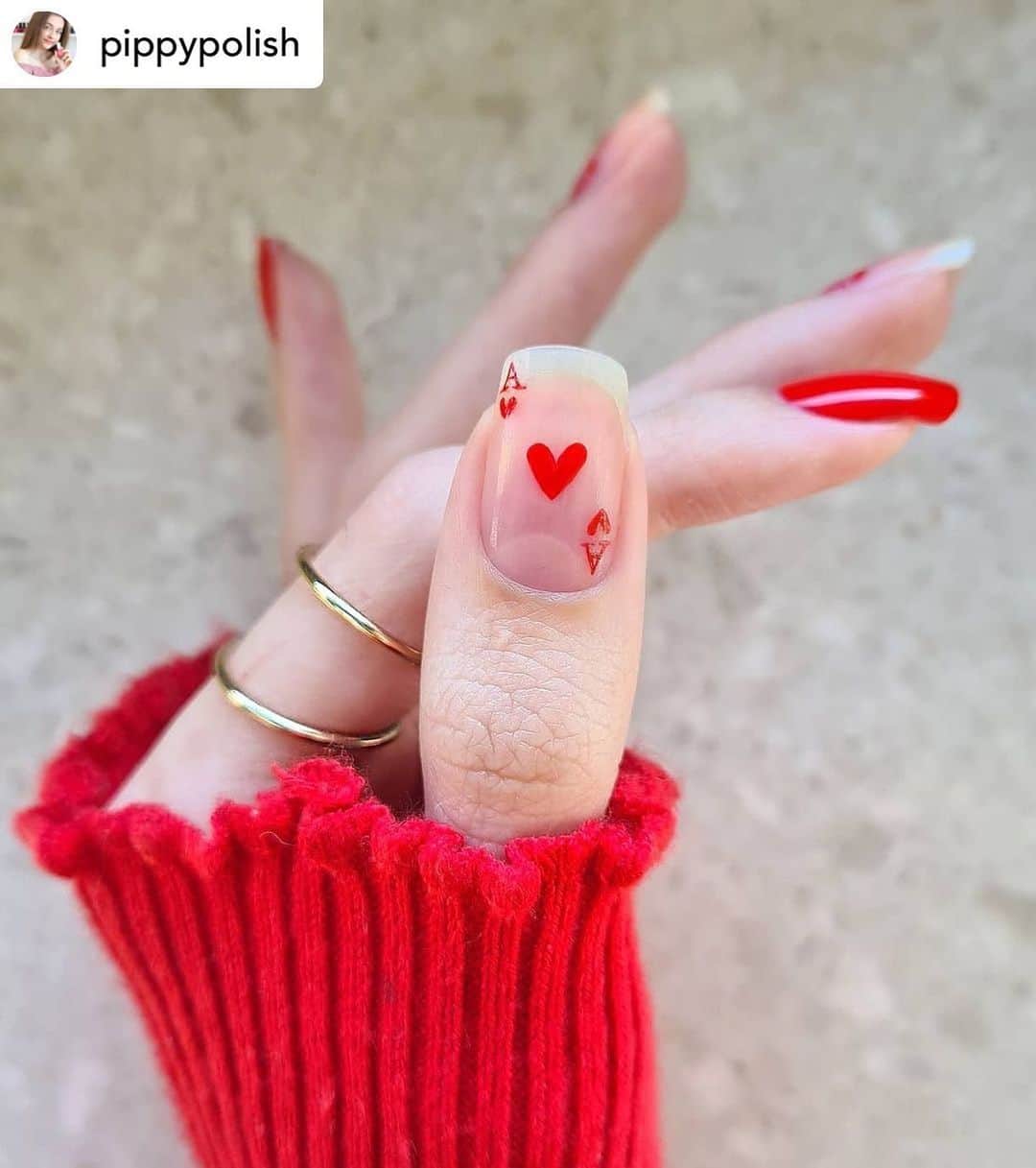 Nail Designsのインスタグラム：「Credit• @pippypolish Leave a ❤ if you love this valentines mani! ⠀⠀⠀⠀⠀⠀⠀⠀⠀ Inspired by the amazing: @betina_goldstein ⭐ ⠀⠀⠀⠀⠀⠀⠀⠀⠀ Products I used: Orly - basecoat Orly - cherry bomb」