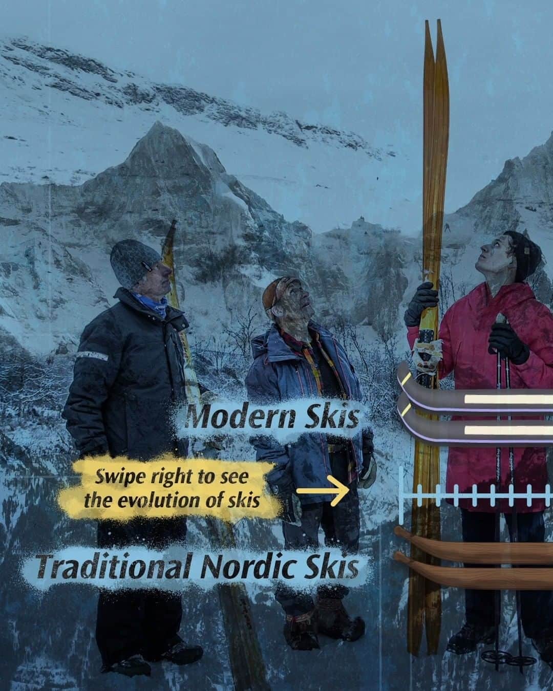レッドブルのインスタグラム：「FOR REAL THO THAT'S HOW BIG NORDIC SKIS USED TO BE 😅😅😅  get yourself clued up on the origins of skiing by checking out the full clip ~link in bio~ as we look back hundreds of years to see how skiing begun and how far it's come ⛷🏔  #redbull #givesyouwiiings #origins #ski #skiing #thenvsnow #beforeandafter #winter」