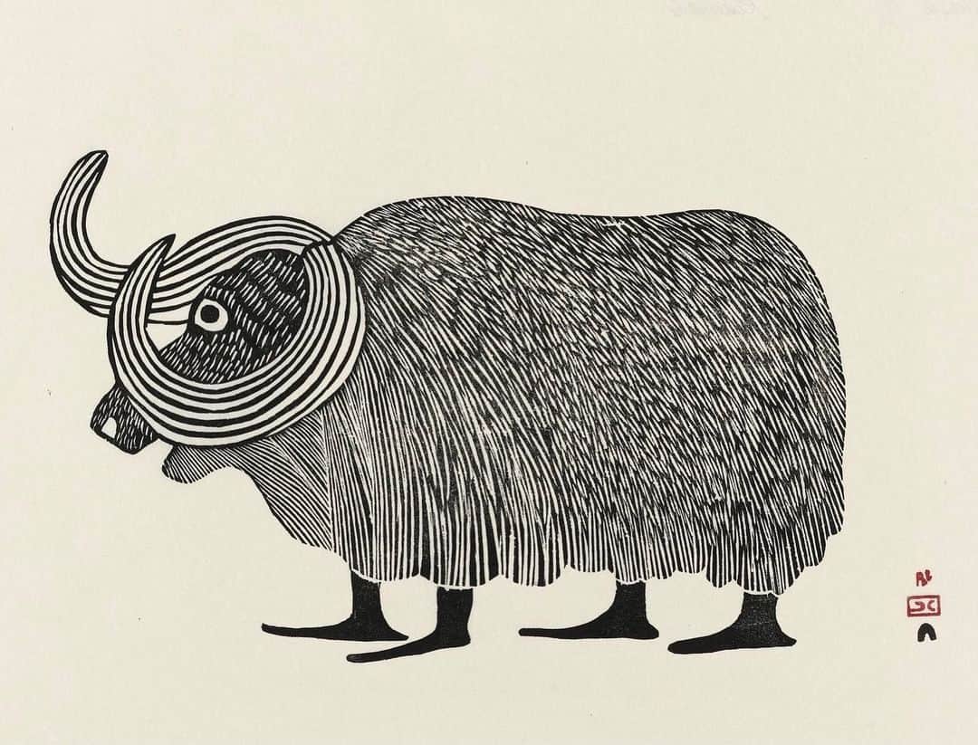 ニューヨーク近代美術館のインスタグラム：「We wish you and your family peace and prosperity in the Lunar New Year, and look forward to welcoming a “bullish” Year of the Ox! — Kiawak Ashoona, Musk Ox, 1963. Stone cut #LunarNewYear #YearoftheOx  #KiawakAshoona #MoMACollection」