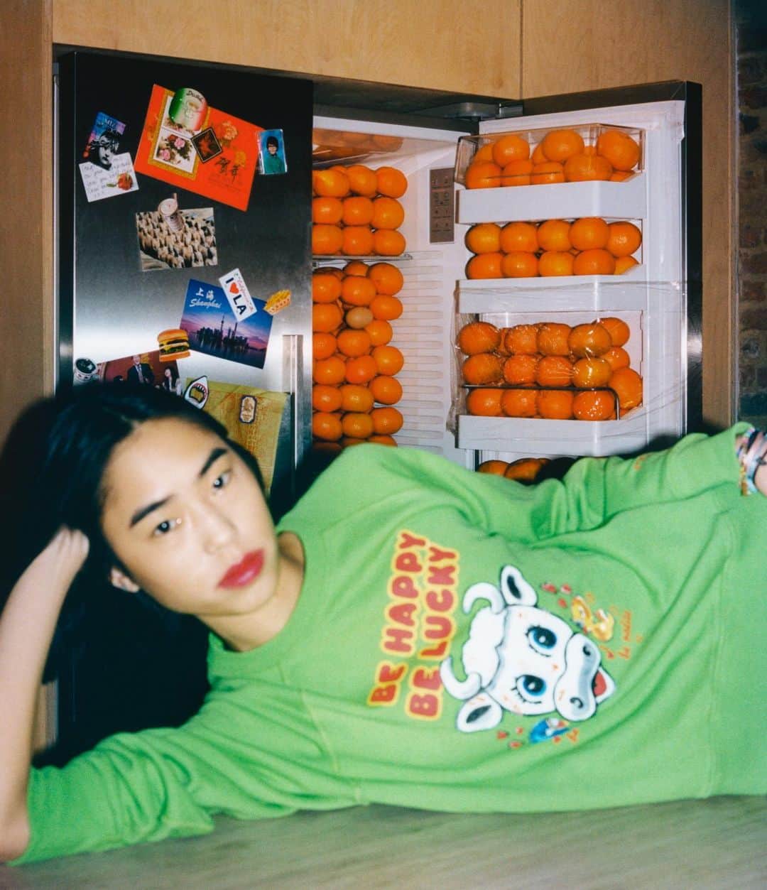 Marc Jacobsのインスタグラム：「Happy Lunar New Year 🎊 May this year bring you luck and happiness.  Kristie wears THE SWEATSHIRT from our Lunar New Year collaboration with artist Magda Archer.  Photographed by @JoyceSzeNg Styled by @EmersonDanielle​  December 8, 2020 in London, England.」