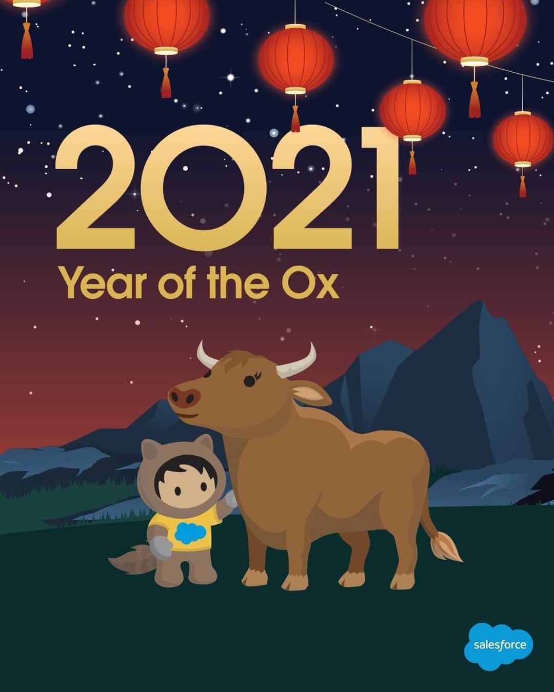 Salesforce のインスタグラム：「Salesforce wishes you a Happy Lunar New Year! We’re confident it’ll be absolutely “OX-some”. #YearOfTheOx」
