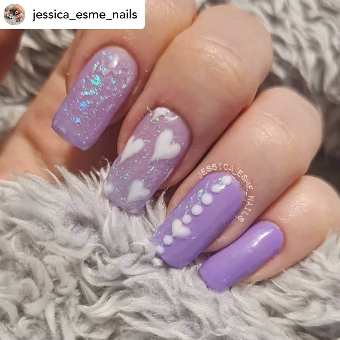 Nail Designsのインスタグラム：「By• @jessica_esme_nails 1st post! 🥳 Valentines nails ready for Sunday 💜🤍 . #nailspafeature #glamnailschallengefeb @glamnailschallenge #valentines #valentinesnails #nailstoinspire #purplenails #printchallenge #irridescentnails #irridescent #1stpost #ignails #nailsofig #nailsofinstagram #nailsuk #herefordnails #heartnails #dreamynails #nails #fakenails #gelnails #blueskygelpolish #nailspafeature #lovenails #jessicaesmenails #nailsfeatures #nailsfeatured #nailsfeaturee @nailpromagazine #nailitdaily」